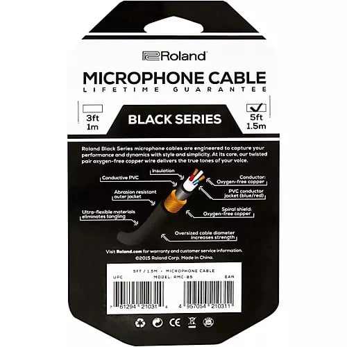 Roland RMC-B5 Black Series XLR Male to XLR Female - 5 Foot Microphone Cable 3