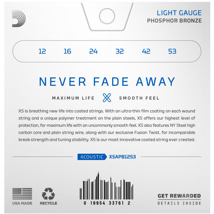 D'Addario XSAPB1253 XS Acoustic String Set Phosphor Bronze Light