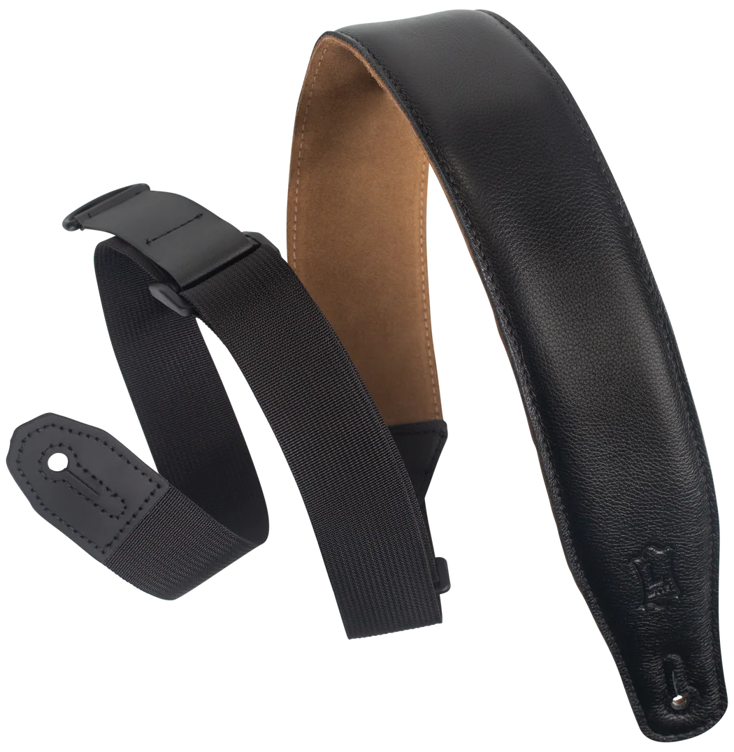 Levys MRHGS-BLK 2.5\" Wide Garment Leather Ripchord Guitar Strap - Black