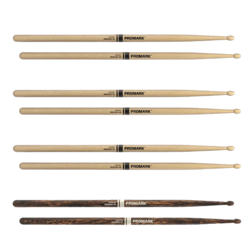 Promark RBH595AW-4PFG Rebound 5B Hickory Firegrain (Wood Tip) - 4 pack