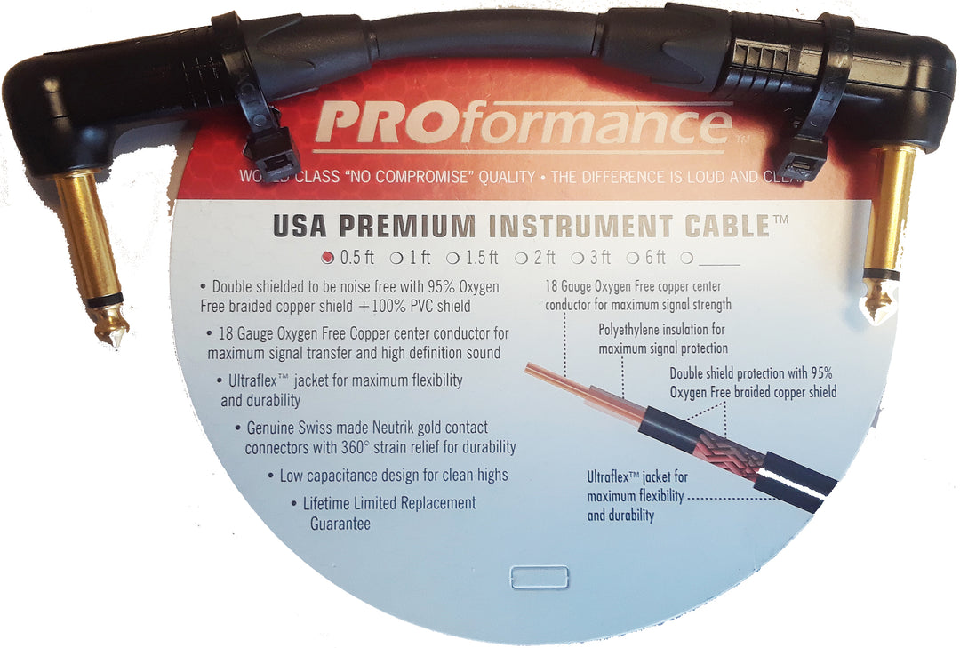 PROformance USAGTR-1/2RR 6-Inch USA Premium Instrument Cable (Right Angle/Right Angle)