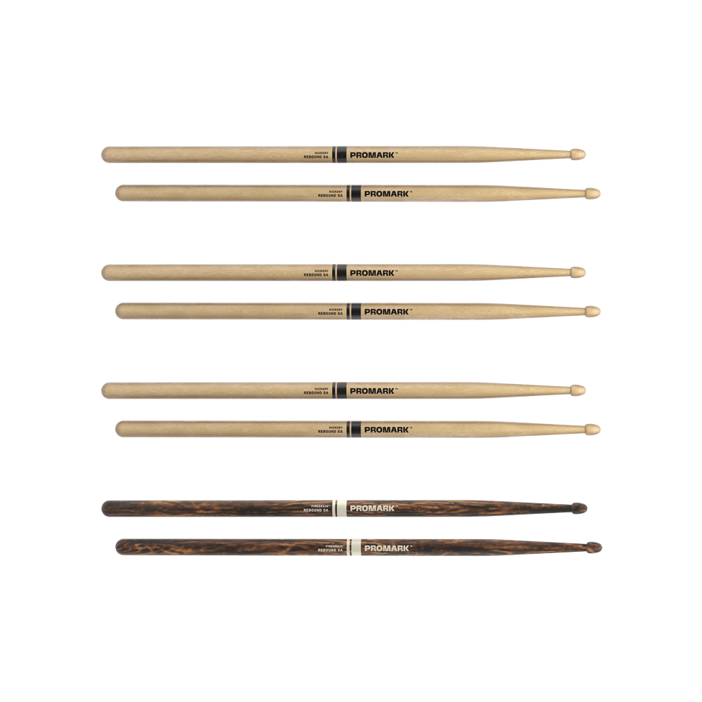 Promark RBH565AW-4PFG Rebound 5A Hickory Firegrain (Wood Tip) - 4 pack