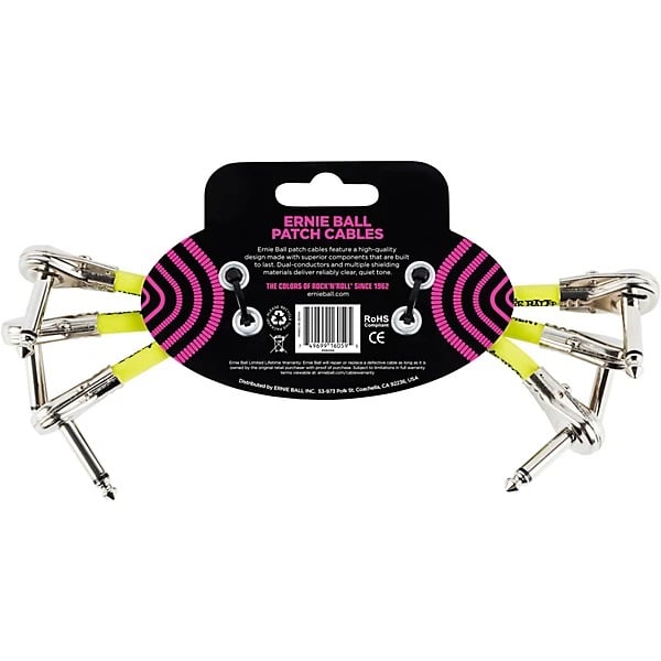 Ernie Ball Classic Patch Cable Flat Angle/Flat Angle 6in - Black (3 Pack) 2
