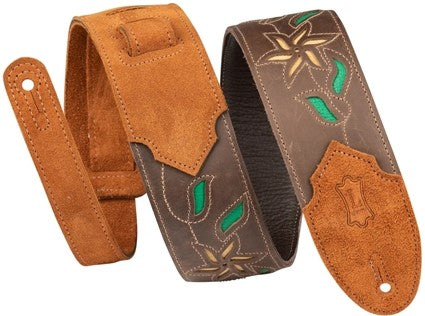 Levys M4FV-DBR Flowering Vine Guitar Strap - Brown With Yellow Flowers