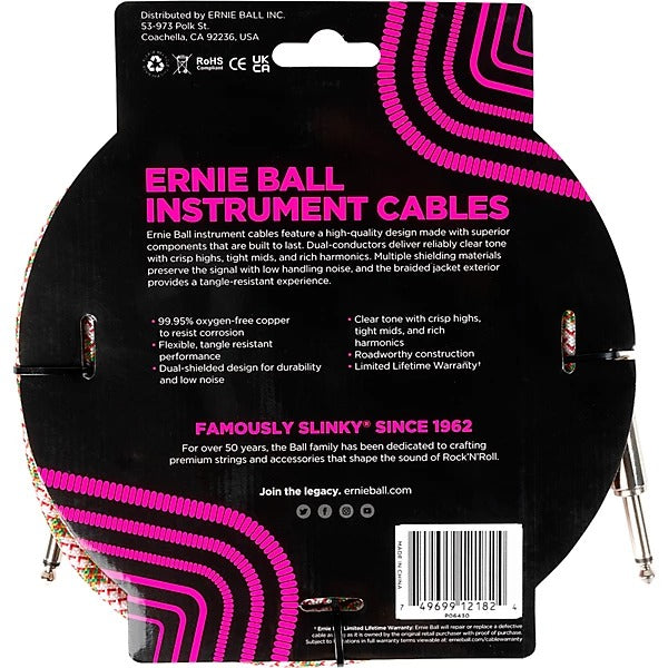 Ernie Ball 18' Braided Instrument Cable Straight/Straight - Emerald Argyle 2
