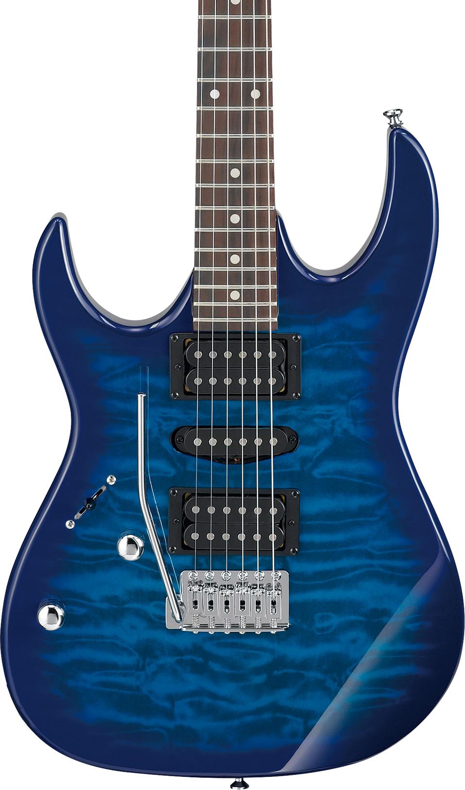 Ibanez GRX70QALTBB Left-Hand Electric Guitar with Quilted Ash Top (Transparent Blue Burst)