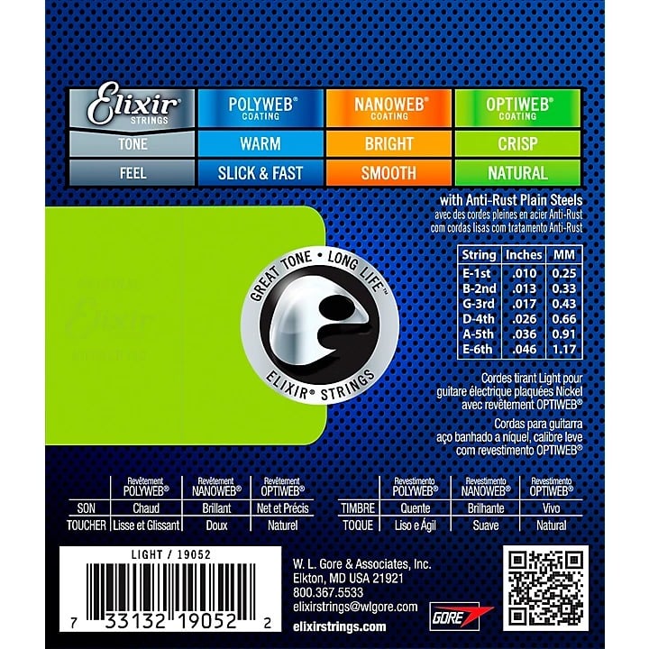 Elixir 19052 Optiweb Electric Strings Custom Light 010-046 2