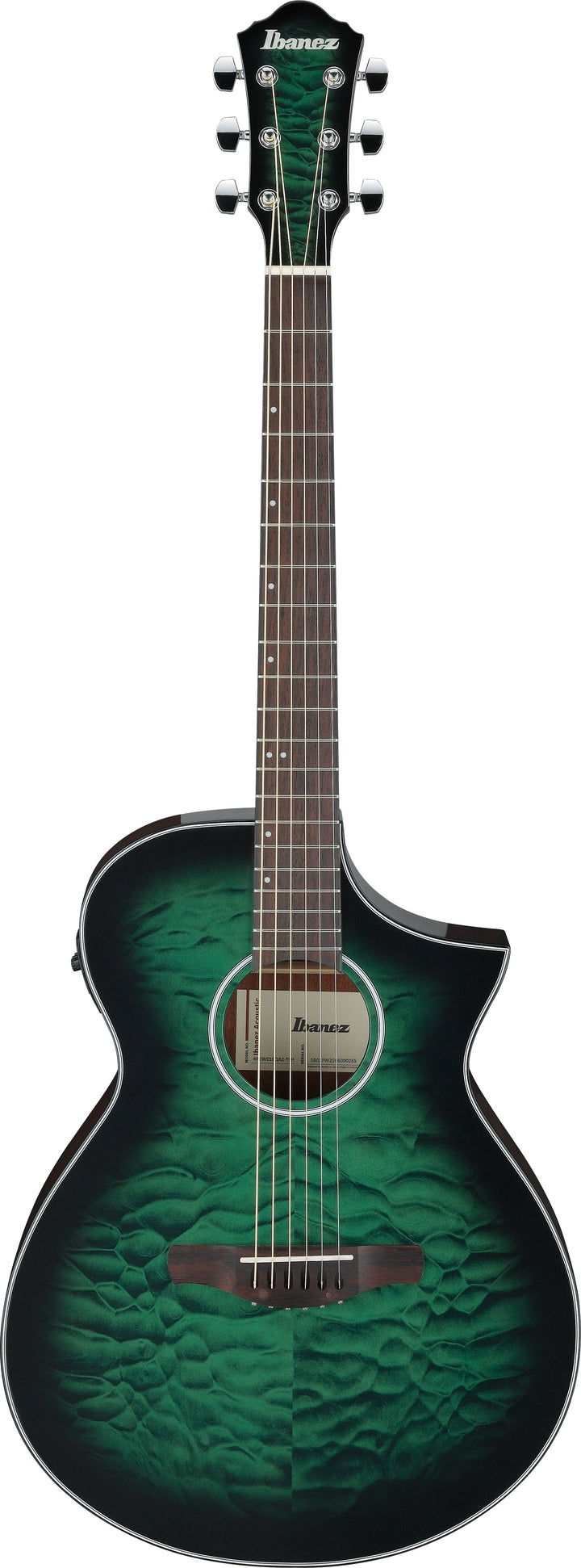 Ibanez AEWC16QATEH Acoustic Electric Guitar - Transparent Emerald Burst 7