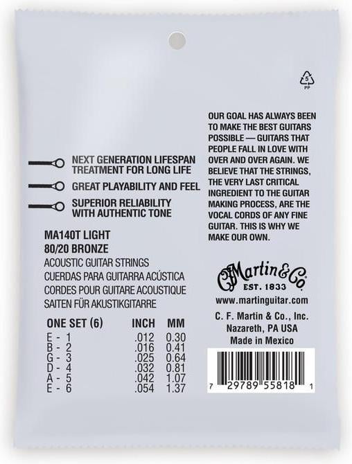 Martin MA140T 80/20 Bronze A Acoustic Guitar Strings (12-54) 2