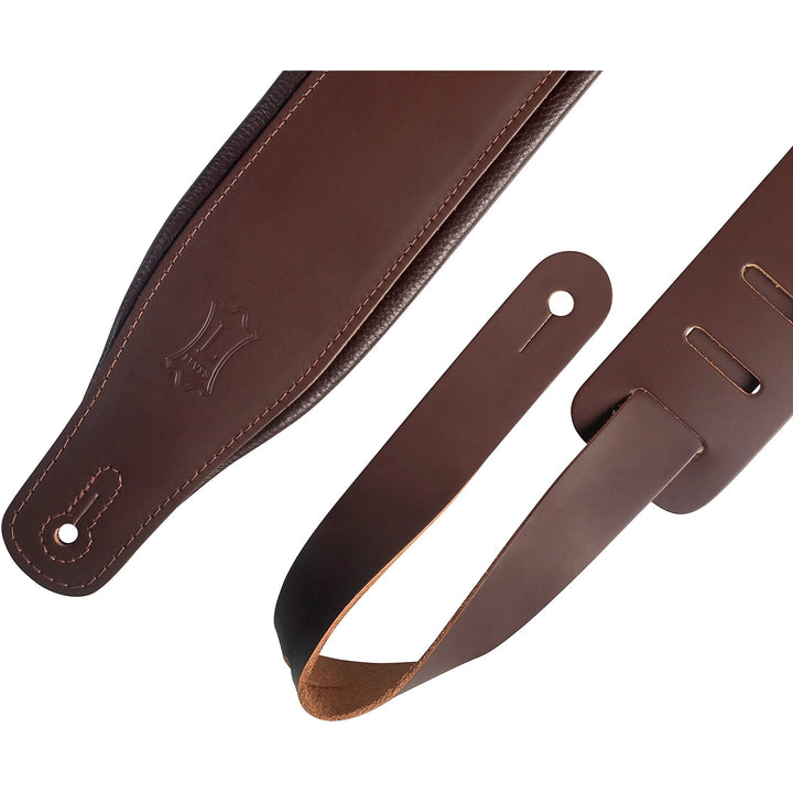 Levy M26PD-DBR_DBR 3 inch Top Grain Leather Guitar Strap in Dark Brown With Foam Wrapped