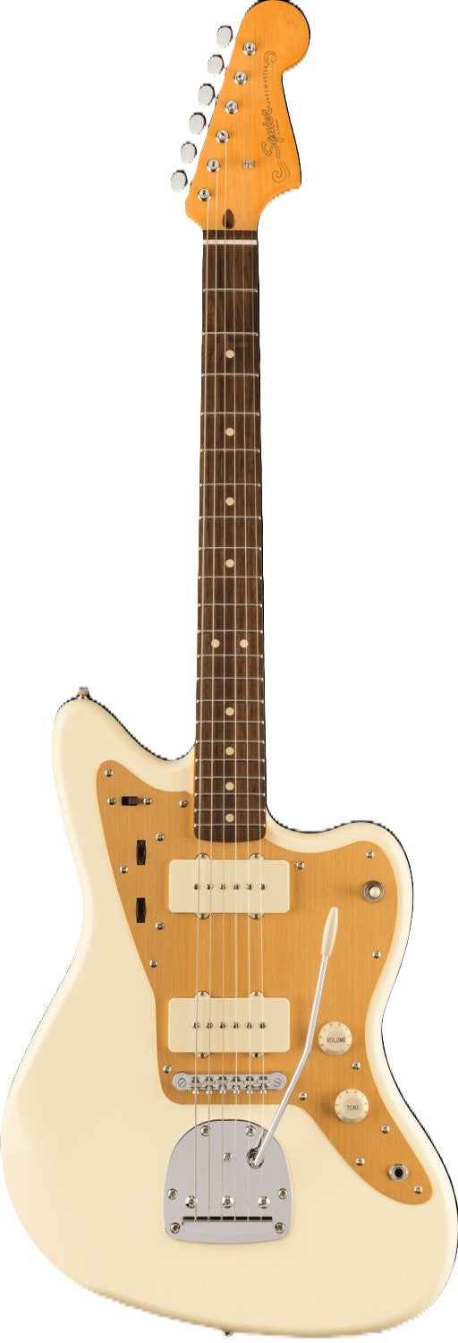 Squier J Mascis Signature Jazzmaster Electric Guitar- Vintage White With Gold Anodized Pickguard 4
