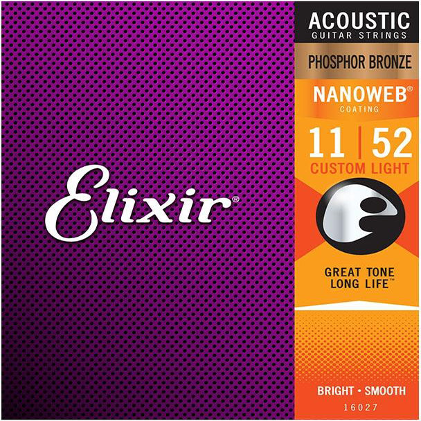 Elixir 16027 Nanoweb Phosphor Bronze 11-52 Acoustic Strings