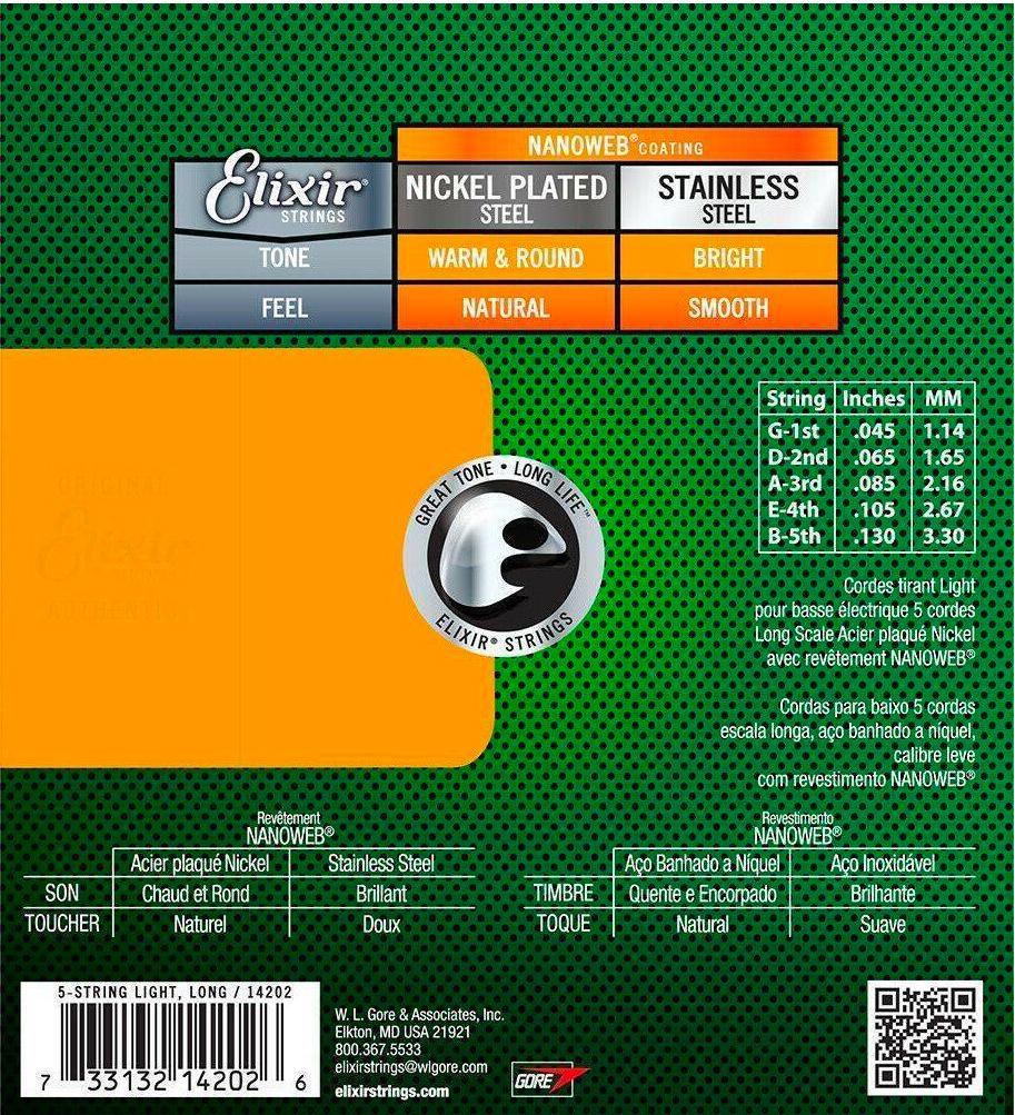 Elixir 14202 Nanoweb 5-String Bass Strings (45-130) 2