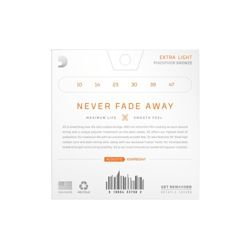 D'Addario XSAPB1047 XS Phosphor Bronze Acoustic Guitar Strings - Extra Light (.10-.47)