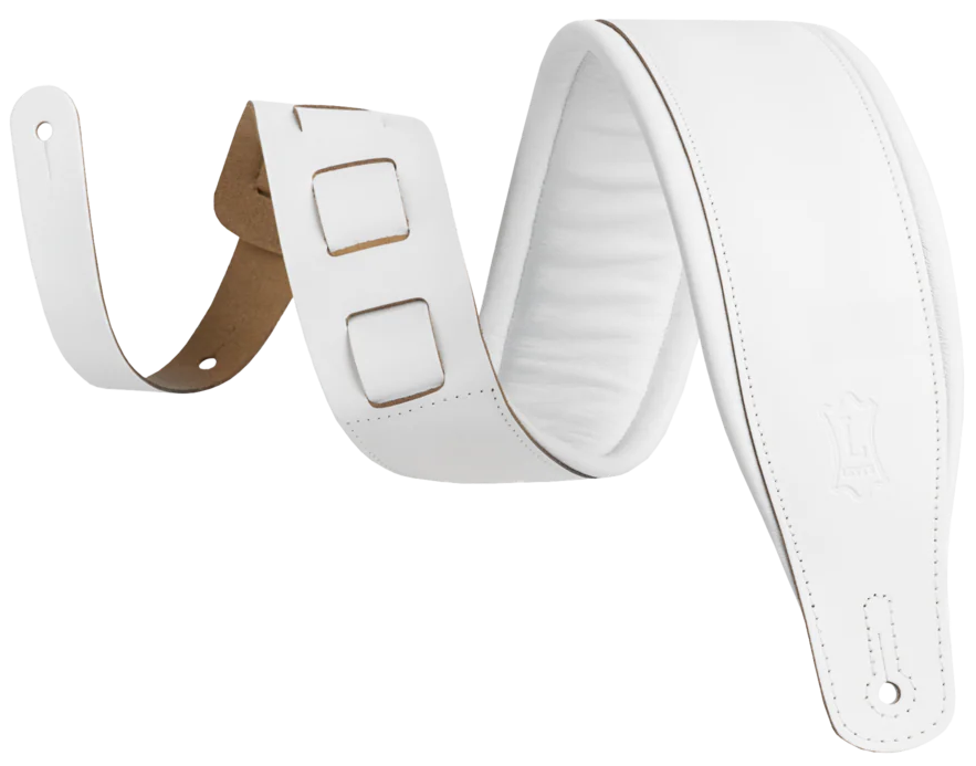 Levys M26PD 3\" Wide Top Grain Leather Guitar Strap - White
