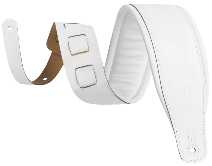 Levys M26PD 3\" Wide Top Grain Leather Guitar Strap - White