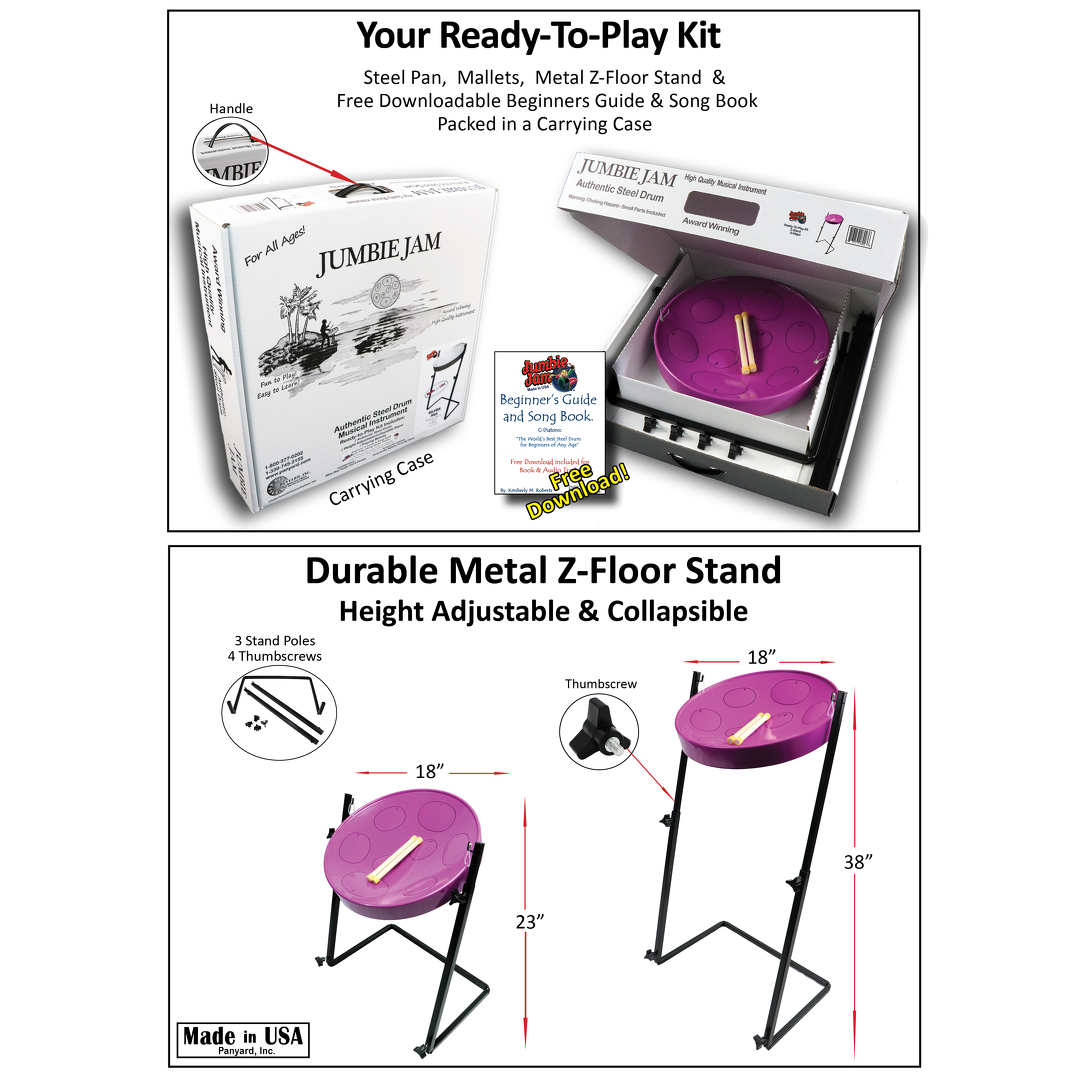 Jumbie Jam Steel Drum Kit - Metal Z-Floor Stand - Purple Pan (G) 3