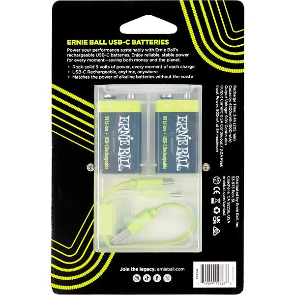 Ernie Ball USB-C Rechargeable 9v Battery by Paleblue - 2 Pack 3