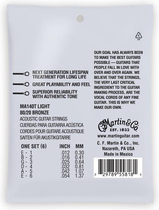 Martin MA140T 80/20 Bronze A Acoustic Guitar Strings (12-54)