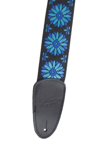 Henry Heller 2\" Tri-Glide Woven Jacquard Guitar Strap - Blue Flowers On Black 3