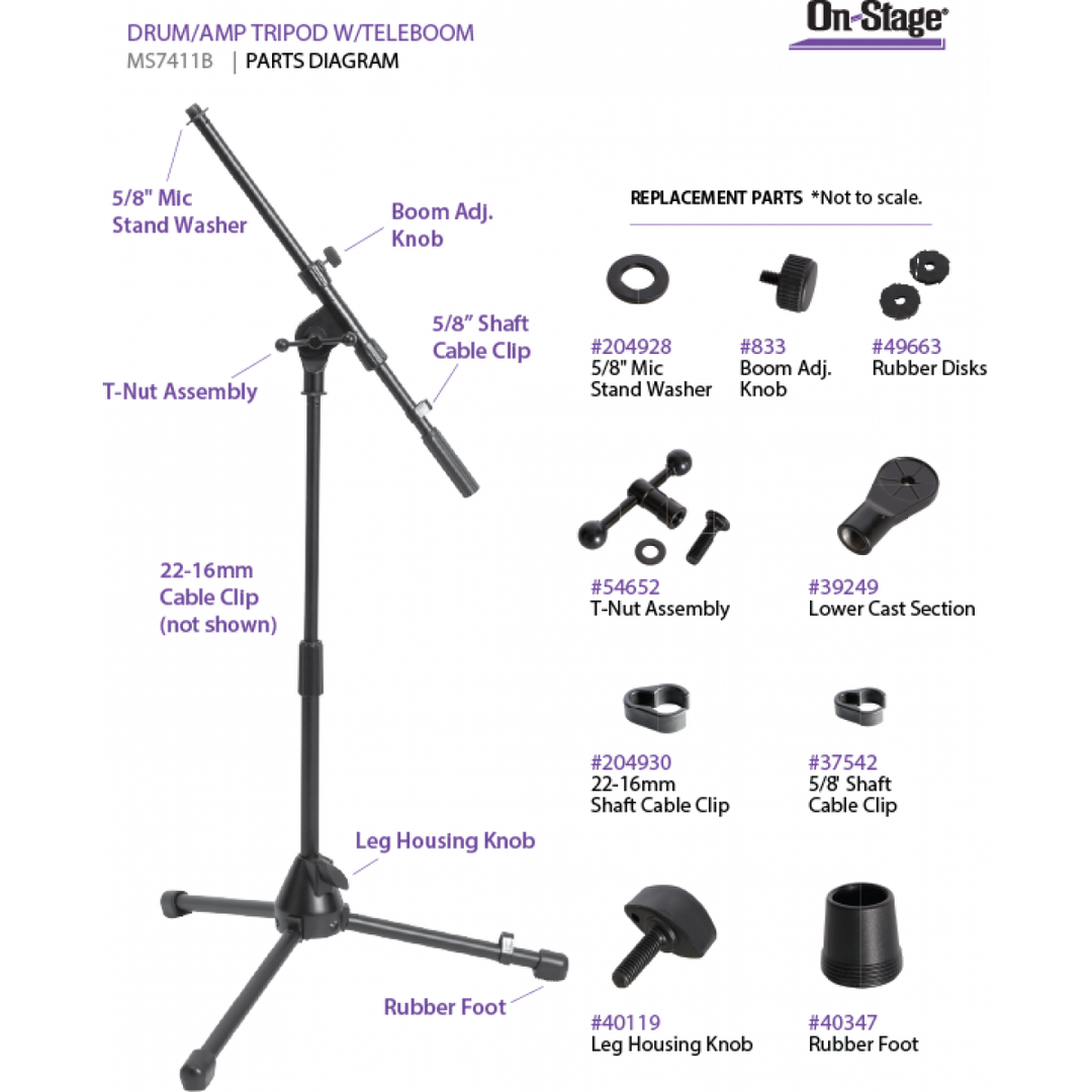 Onstage MS7411TB Bass Tripod Telescoping Microphone Stand 2