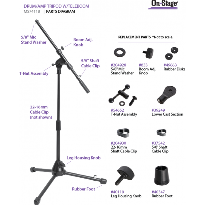 Onstage MS7411TB Bass Tripod Telescoping Microphone Stand 2