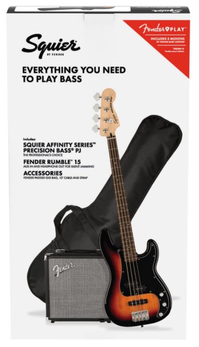 Squier Affinity Pbass PJ Bass Guitar Pack Laurel Neck 3-Color Sunburst