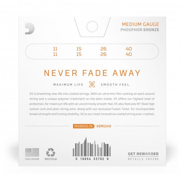 D'Addario XSM1140 XS Mandolin Set Phosphor Bronze Medium