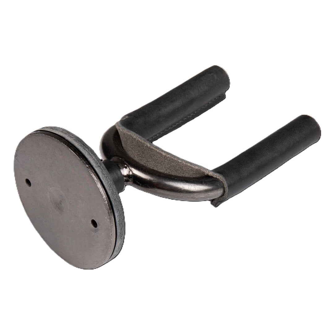 Levy LVY-FGHNGR-SMBK Forged Steel Guitar Hanger - Smoked Metal With Black Leather Wraps 3