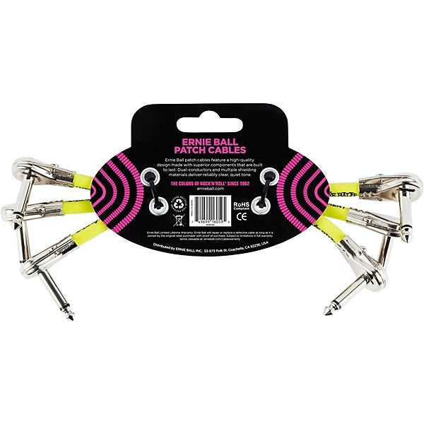 Ernie Ball Classic Patch Cable Flat Angle/Flat Angle 6in - Black (3 Pack) 2