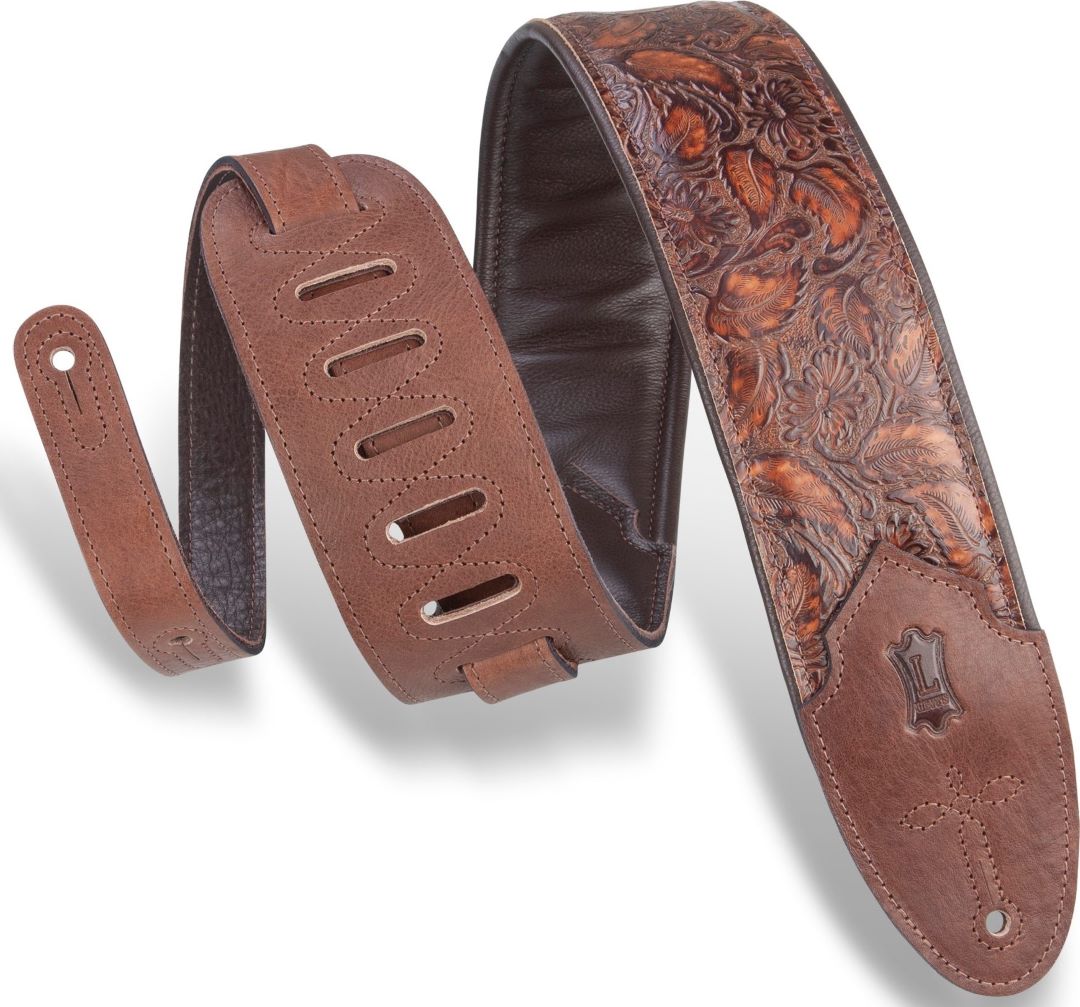 Levy M4WP-006 3\" Wide Embossed Leather Strap - Geranium Whiskey