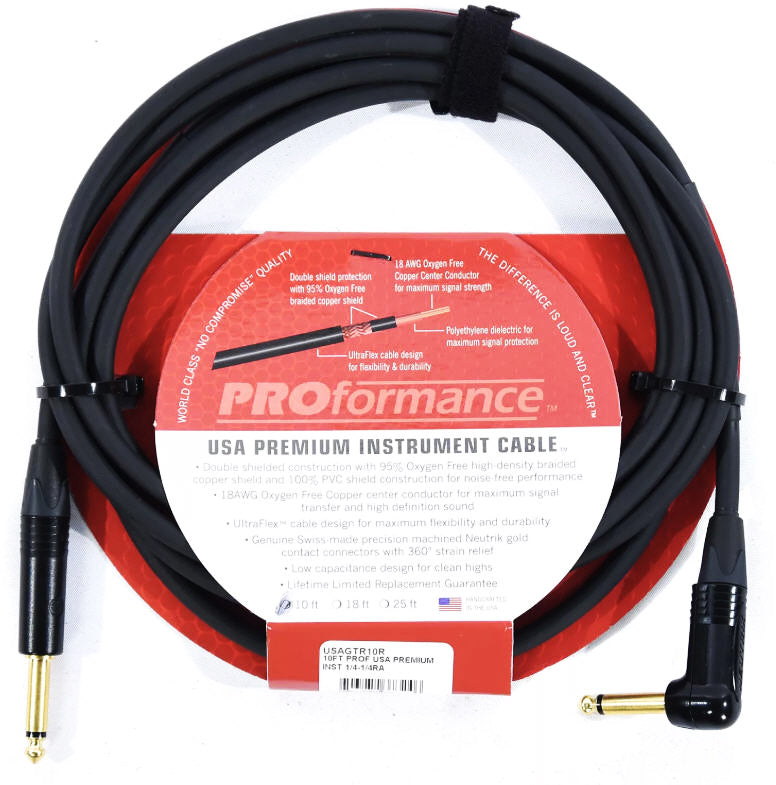 Proformance USA Premium 10-Foot Instrument Cable (1/4\" Straight-1/4\" Right Angle)