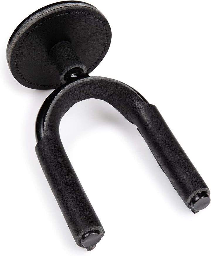 Levy LVY-FGHNGR-BKBK Forged Steel Guitar Hanger - Black Metal With Black Leather Wraps