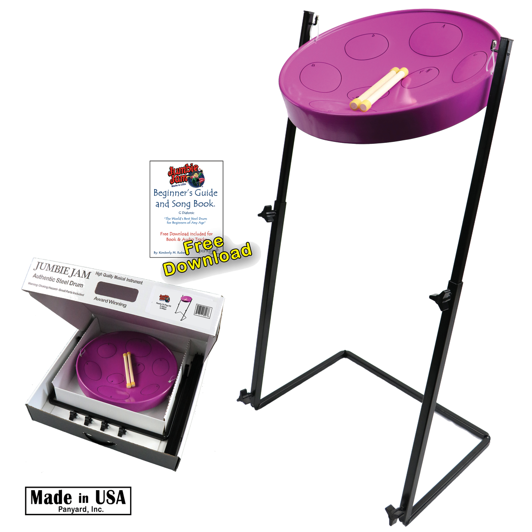Jumbie Jam Steel Drum Kit - Metal Z-Floor Stand - Purple Pan (G)