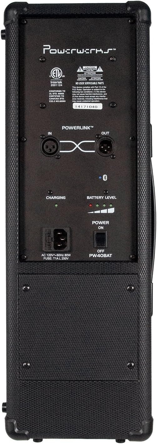 Powerwerks PW40BATBT Battery-Powered 40 Watt Portable PA - With Bluetooth 6