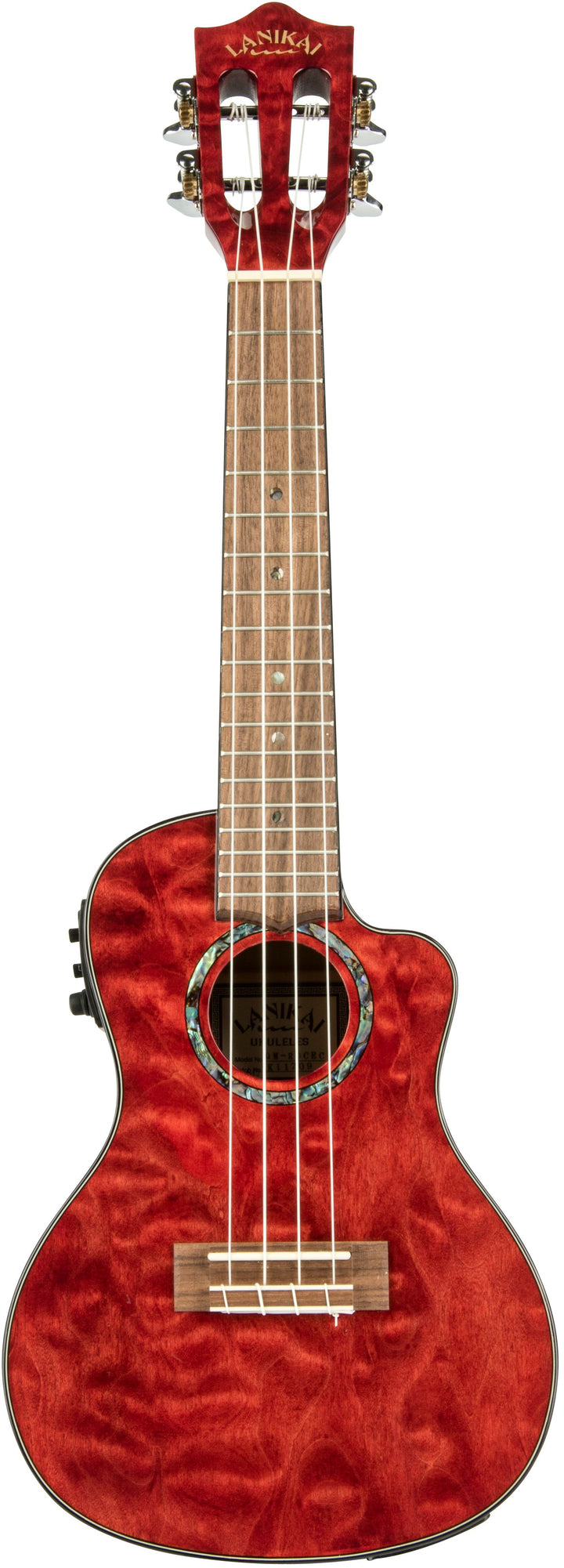Lanikai QM-RDCEC Quilt Maple Acoustic-Electric Concert Ukulele with Soft Case (Red Stain)