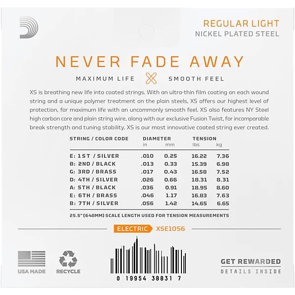 D'Addario XS Nickel Plated 7-String Coated Electric Guitar Strings - Regular Light