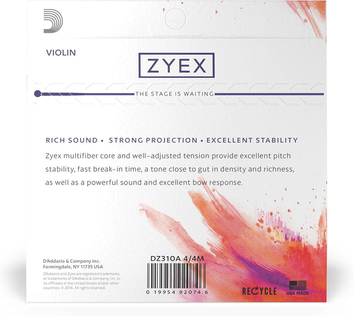 D'Addario DZ310a ZYEX Violin Strings With Aluminum 'D' - 4/4 (Medium Tension)