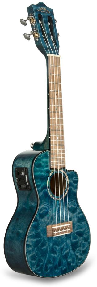 Lanikai QM-BLCEC Acoustic/Electric Concert Ukulele with Soft Case (Quilted Blue Stain)