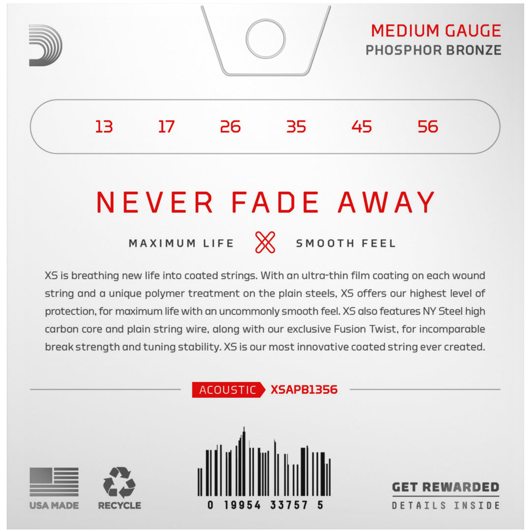 D'Addario XSAPB1356 XS Acoustic String Set Phosphor Bronze Medium