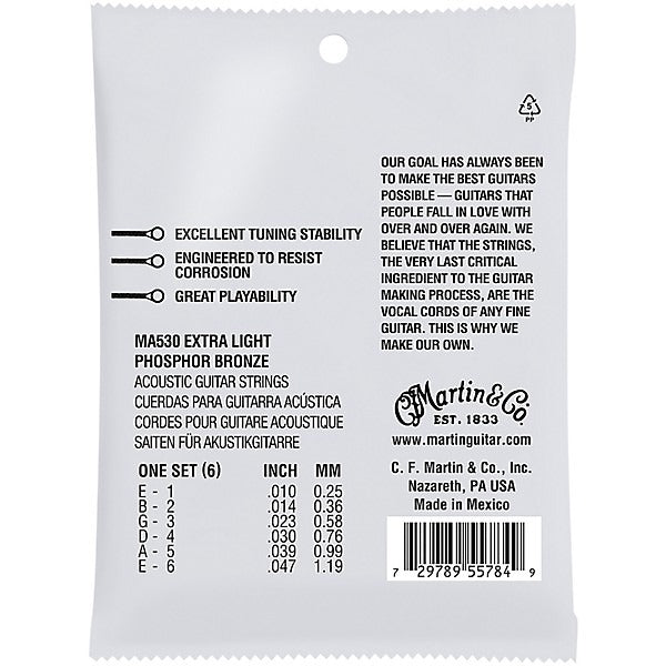 Martin MA530 92/8 Phosphor Bronze Acoustic Guitar Strings -  Extra Light