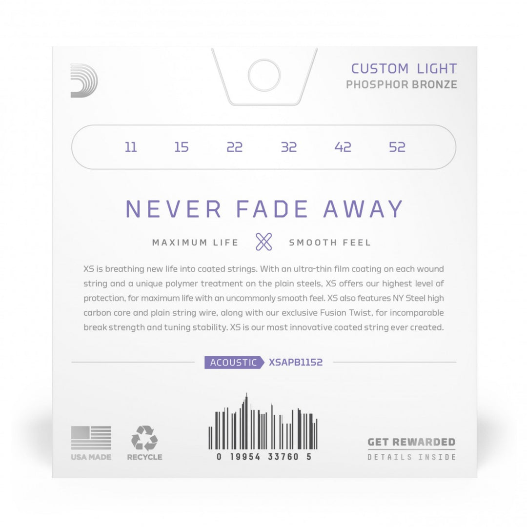 D'Addario XSAPB1152 XS Acoustic String Set Phospher Bronze Custom Light