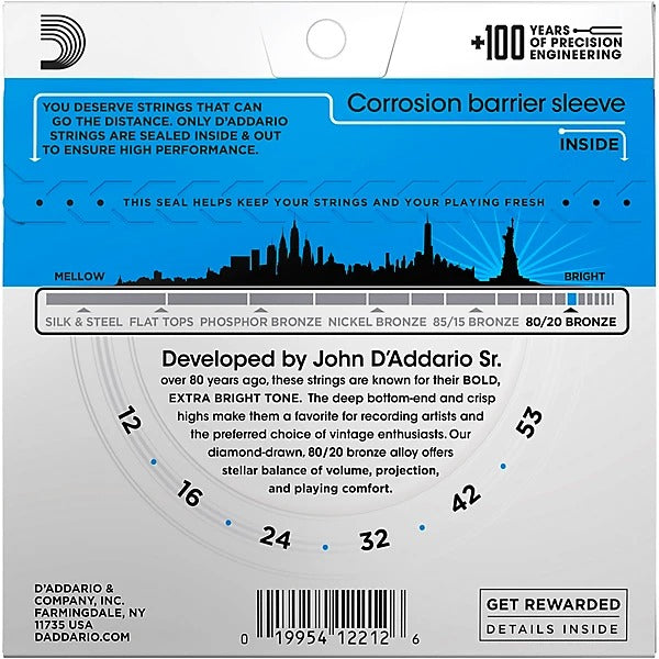 D'Addario EJ11 80/20 Bronze 12-53 Acoustic Guitar Strings - Light 4