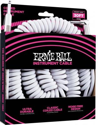 Ernie Ball 6045 30' Coiled Instrument Cable White 1/4in Straight to 1/4in Right Angle