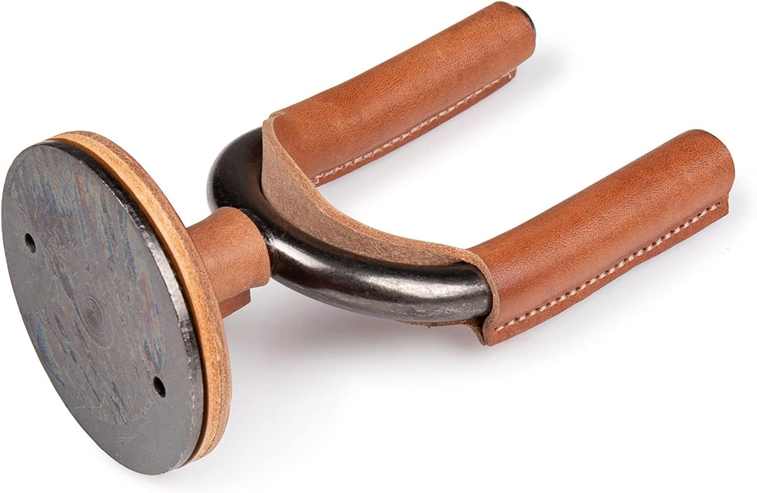 Levy LVY-FGHNGR-SMTN Forged Steel Guitar Hanger - Smoked Metal With Tan Leather Wraps