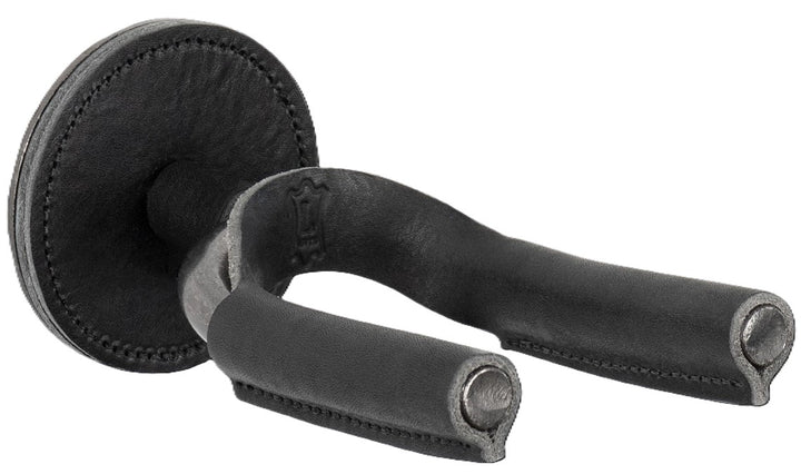 Levy LVY-FGHNGR-SMBK Forged Steel Guitar Hanger - Smoked Metal With Black Leather Wraps