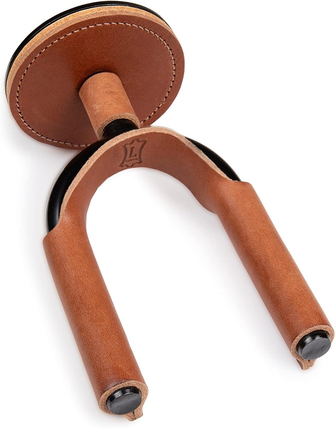 Levy LVY-FGHNGR-BKTN Forged Steel Guitar Hanger - Black Metal With Tan Leather Wraps