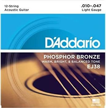 D'Addario EJ38 12-String Light 10-47 Phosphor Bronze Acoustic Strings