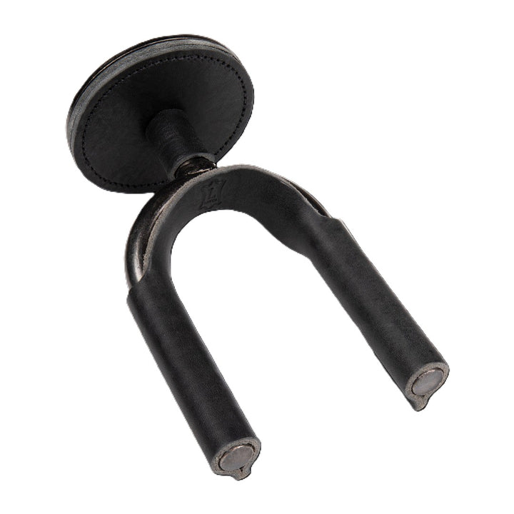 Levy LVY-FGHNGR-SMBK Forged Steel Guitar Hanger - Smoked Metal With Black Leather Wraps