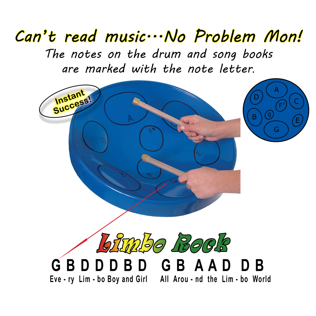 Jumbie Jam Steel Drum Kit - Metal Z-Floor Stand - Blue Pan (G) 3